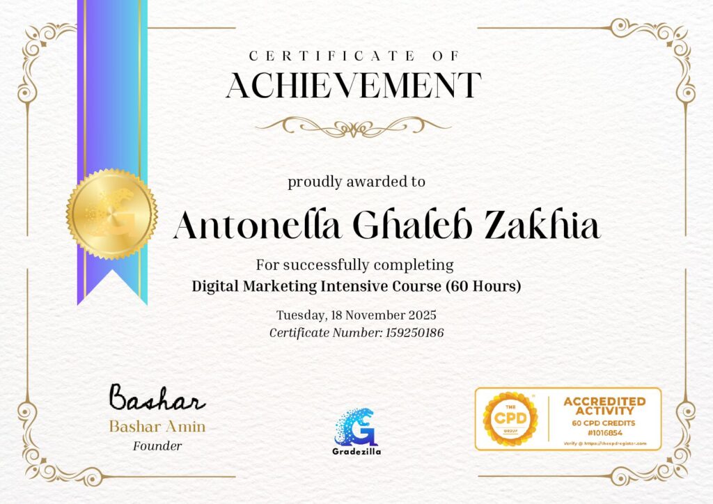 Gradezilla certificate of achievement — Antonella Zakhia