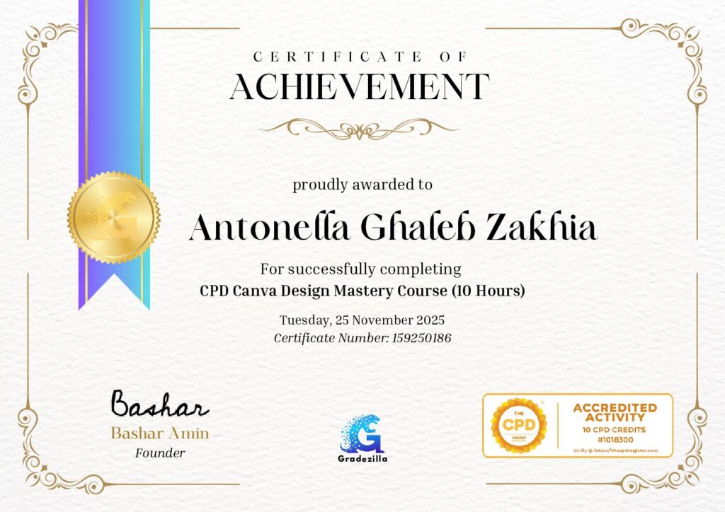 Canva Design Mastery certificate — Antonella Zakhia