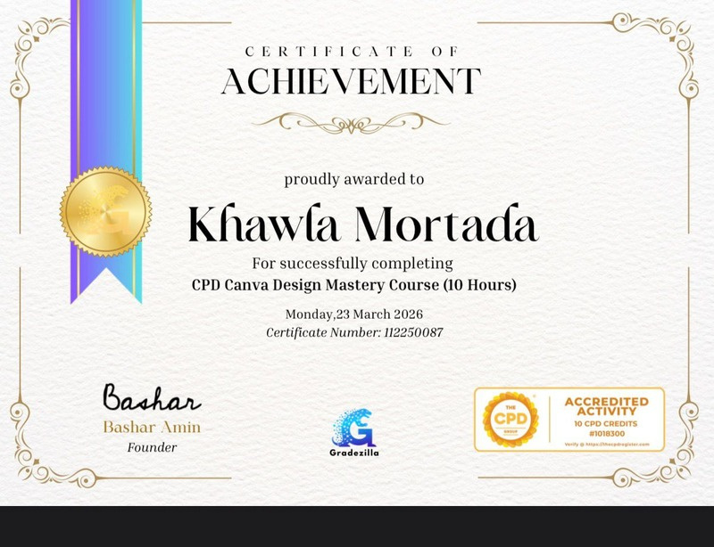 Canva Design Mastery certificate — Khawla Mortada