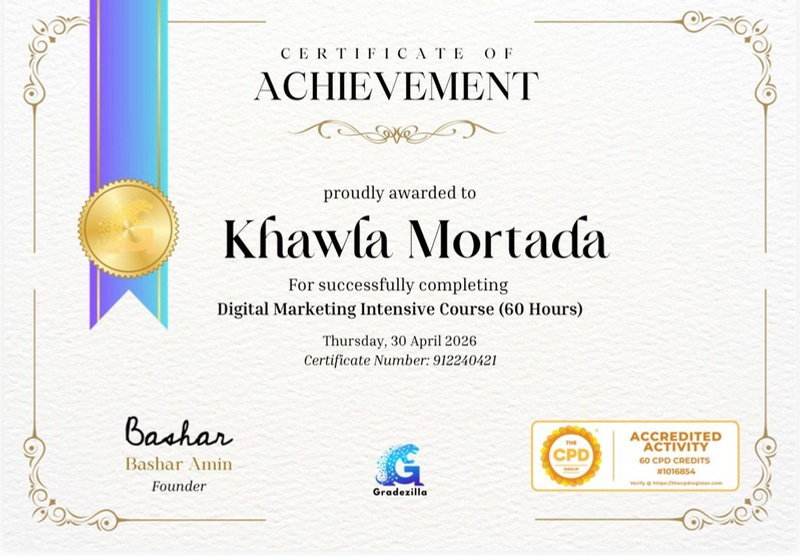 Gradezilla certificate of achievement — Khawla Mortada