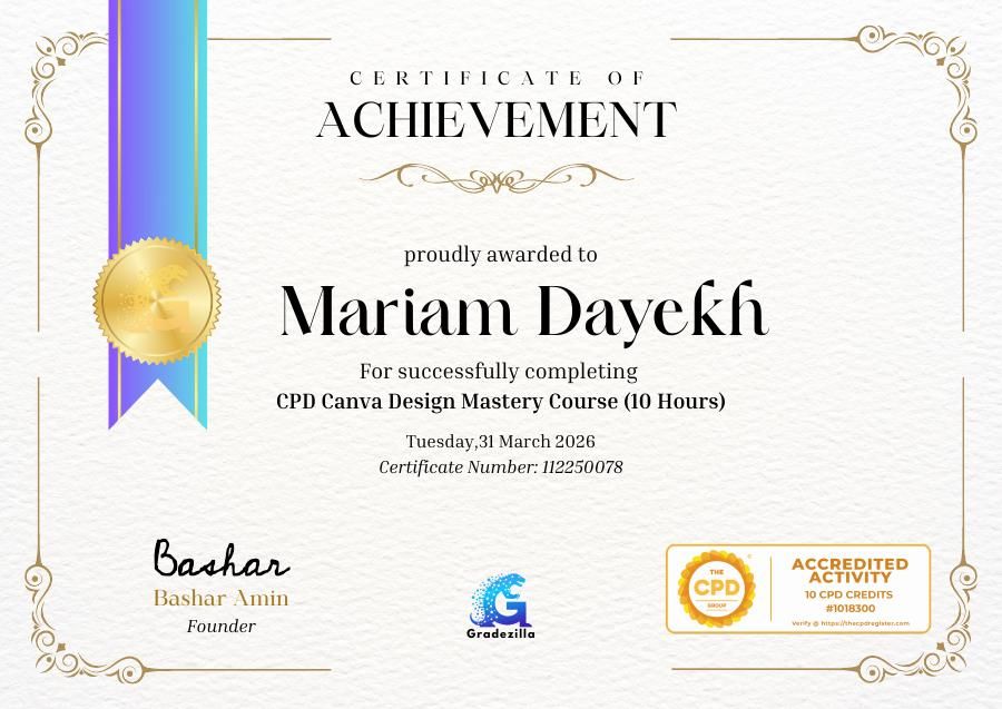 CPD Canva Design Mastery certificate — Mariam Dayekh