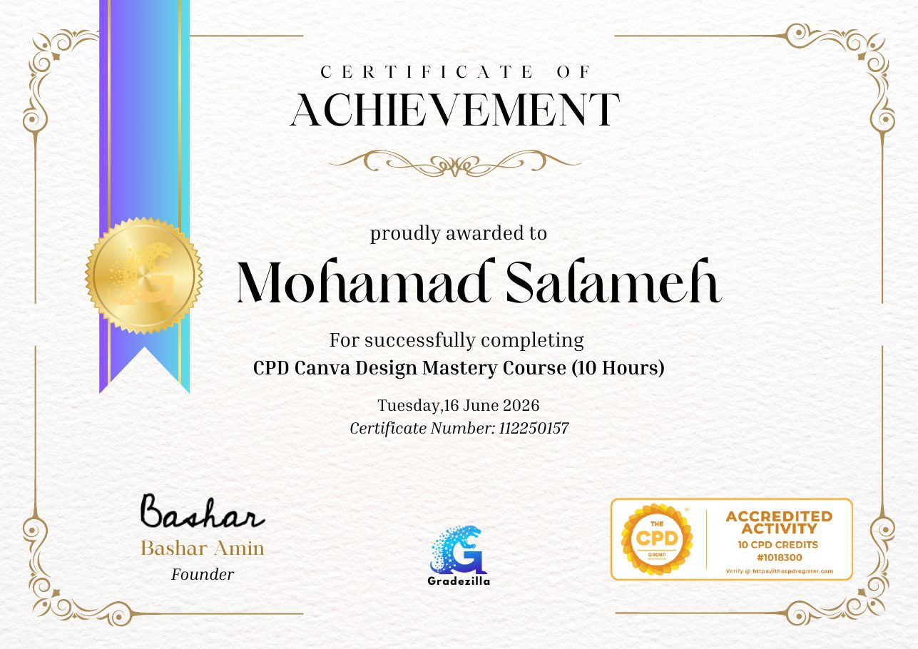 CPD Canva Design Mastery certificate — Mohamad Salameh