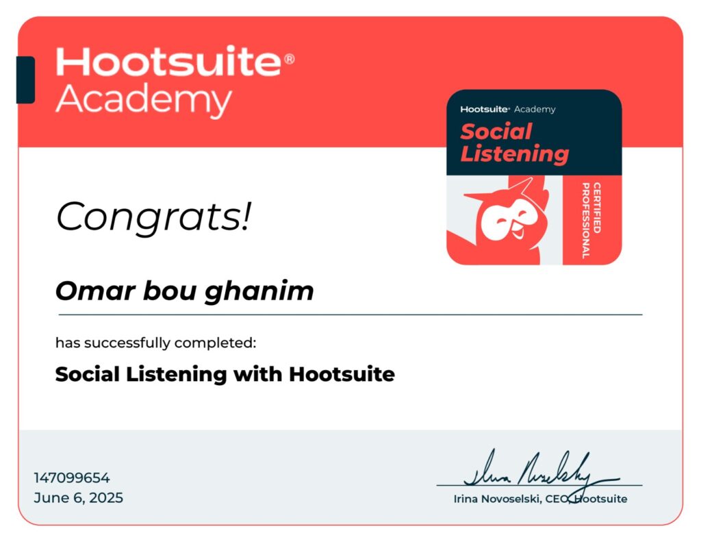 Social Listening certificate — Omar Bou Ghanim