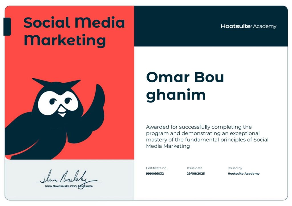 Social Media Marketing certificate — Omar Bou Ghanim